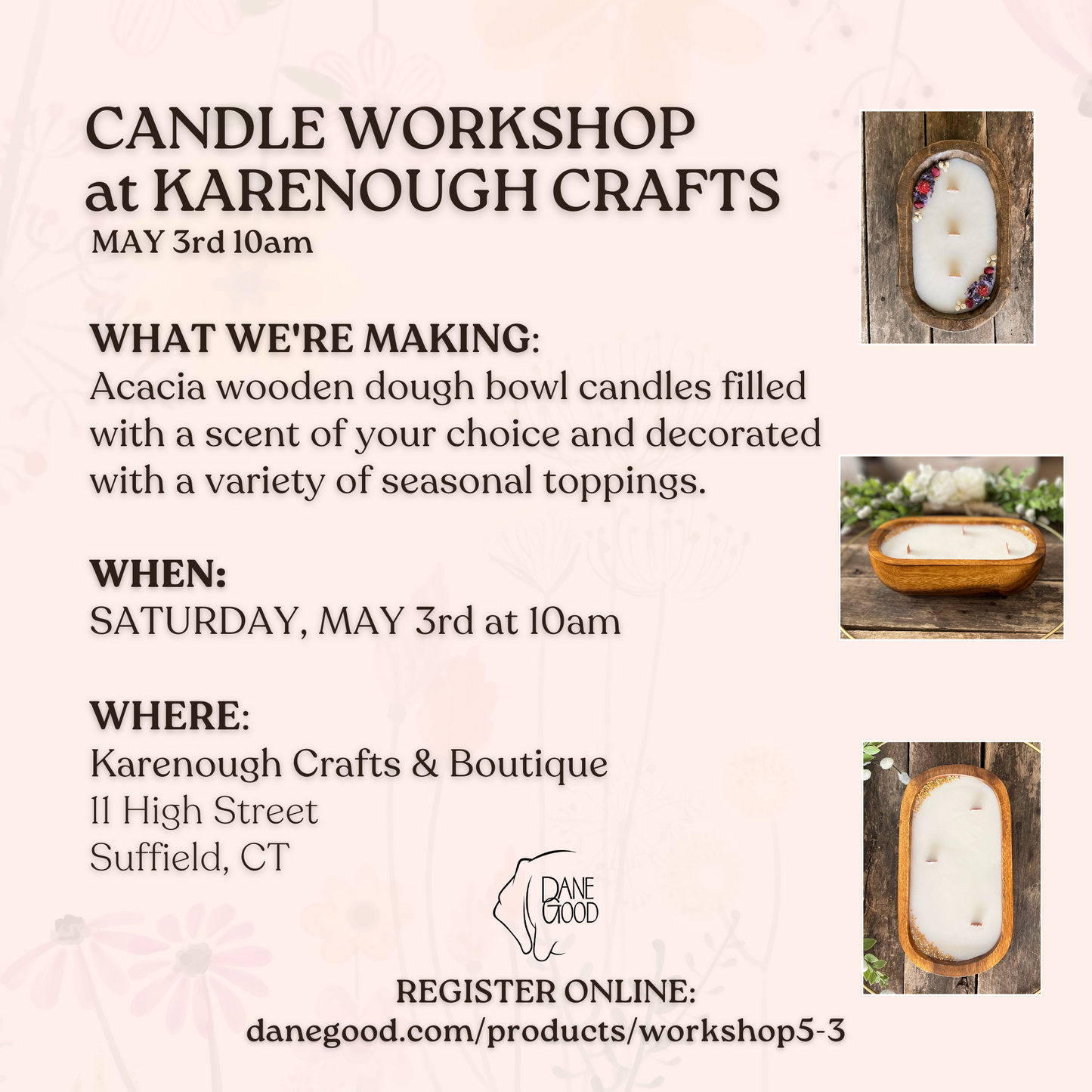 CANDLE WORKSHOP: KARENOUGH CRAFTS & BOUTIQUE 5/3