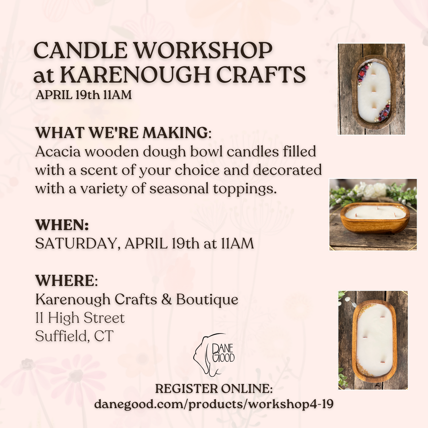 CANDLE WORKSHOP: KARENOUGH CRAFTS & BOUTIQUE 4/19