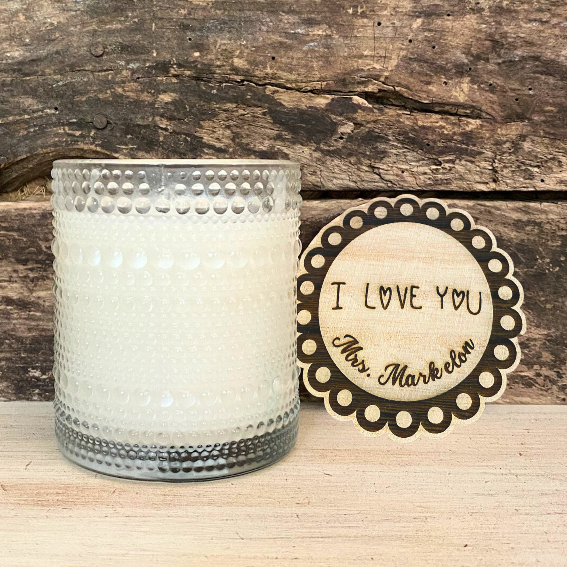 Dane Good Signature Candle with custom engraved lid, luxury embossed glass jar, non-toxic, double-wick, refillable.