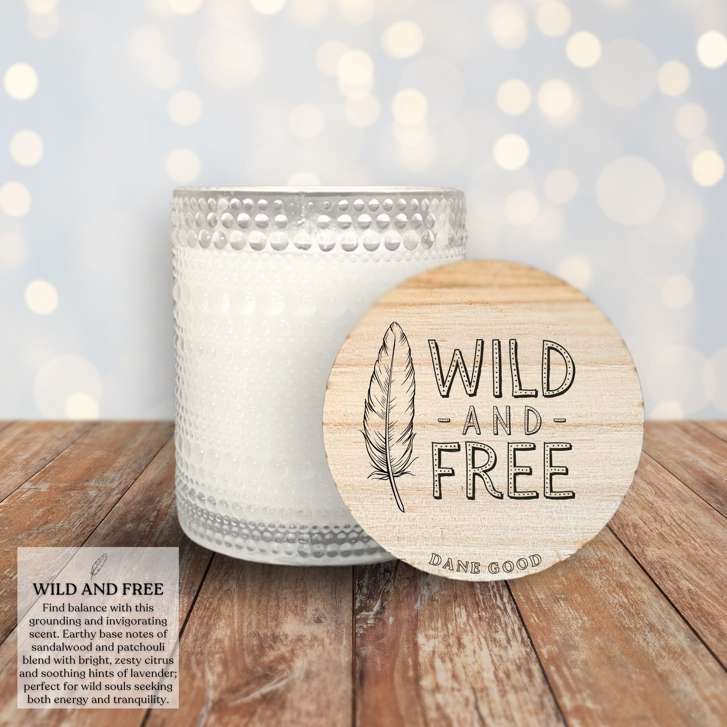 Dane Good Signature Candle, luxury embossed glass jar, non-toxic, double-wick, refillable, scent Wild and Free