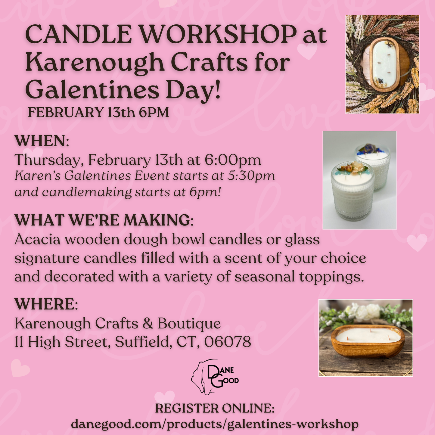 GALENTINES CANDLE WORKSHOP AT KARENOUGH CRAFTS 2/13